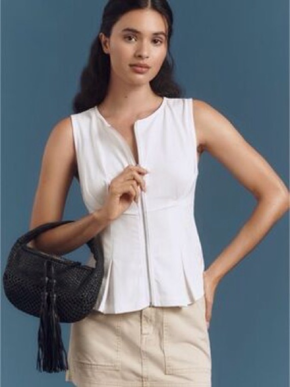 Anthropologie Sleeveless Zip-Front Women's Top in White